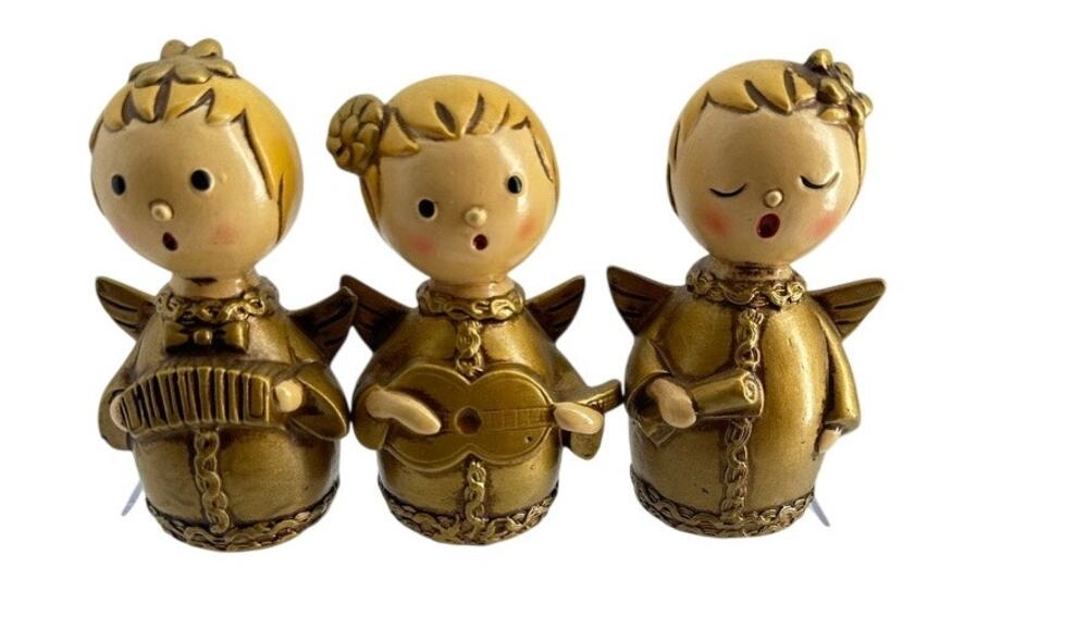 Vintage Made in Japan Gold Angel Musicians Figurines Set of 3 Christmas MCM